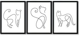 Black and White Cat Canvas Wall Art Cat Line Art Prints Minimalist Cat Silhouettes Picture Cat Artwork for Walls Cat Abstract Painting for Bathroom Laundry Bedroom Decor 12x16 Inch Unframed