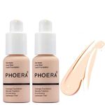 ABRUS® - 2 Pack Phoera Foundation,Full Coverage Foundation, Concealer Foundation Full Coverage Flawless Cream Smooth Long Lasting New 30ml PHOERA 24HR Matte Oil Control Concealer (102 Nude)