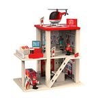 BBtinker Wooden Fire Station Set Multicolor 3-Level Pretend Play Dollhouse with Figures & Vehicles and All Accessories Designed for Children 3+ Years Old Educational Game Toys