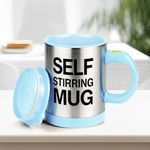 JTOOYS Self Stirring Coffee Mug, Stainless Steel Electric Coffee Mug with Lid 450ml for Tea Hot Chocolate Milk and Cocoa (Blue, Batteries Not Included)
