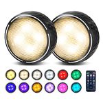 Onumii Under Cabinet Kitchen Lights Battery Powered LED Under Cupboard Lights, Stick on Wardrobe Lights Under Counter Lights Remote Control, RGB Puck Lights, 2 Pack - Black