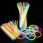 SHATCHI 50Pcs Glow Sticks 8" and Connectors Neon Colours Kit for Bracelets, Rings Necklace Halloween Rave Fancy Dress Party Props Bag Fillers Toys Favours