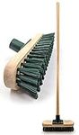 9" Stiff Heavy Duty Long Handled Scrubbing Brush Deck Broom with Wooden Handle PVC Bristles