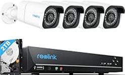 Reolink 4K PoE Security Camera System H.265, 4pcs 8MP Person/Vehicle Detection Wired Outdoor PoE CCTV IP Cameras and 8CH NVR with 2TB HDD for 24/7 Recording Night Vision Audio, RLK8-800B4