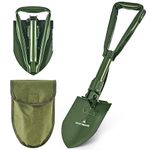 DARTMOOR Mini Folding Camping Shovel, 46cm Survival Shovel with Saw Edge for Digging Backpacking Gardening Hiking, Portable Entrenching Tool Foldable Steel Camp Shovel with Storage Bag, Military Green