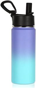 Volhoply 18oz Kids Insulated Water Bottle,530ml Stainless Steel Water Bottles with Straw Lid,Wide Mouth Reusable Metal Thermos Water Bottle,Double Wall Vacuum Sports Travel Flask For Cold Drink(Purple Blue,1 Set)