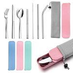 HaWare 9-Piece Portable Travel Silverware Utensils with Case, Stainless Steel Flatware Set for Camping Office School Lunch, Reusable Cutlery Including Knife Fork Spoon, Dishwasher Safe(Pink)