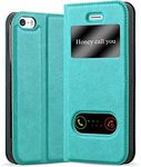 cadorabo Book Case works with Apple iPhone 5 / iPhone 5S / iPhone SE in MINT TURQUOISE - with Magnetic Closure, 2 Viewing Windows and Stand Function - Wallet Etui Cover Pouch PU Leather Flip