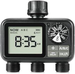 Sprinkler Timer,3 Outlets Programmable Water Timer with Brass Inlet for Garden Hose,Outdoor with Rain Delay/Manual/Automatic Watering System,Digital Irrigation Timers for Yard,Lawn