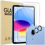 ProCase 2 Pack Screen Protector for iPad 10th Generation + 2 Pack Camera Lens Protector Matching iPad Colors, Tempered Glass Film for iPad 10 10.9 2022 -Blue