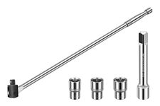 MAXPOWER 24 inch 1/2'' Drive Breaker Bar with Socket Set, 600mm Breaker Bar with 125mm Extension Bar and 17mm, 19mm, 21mm Socket