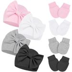 Century Star Newborn Girls Hats Baby Hat and Mitten Set Big Bow Knit Infant Headbands Winter Baby Hat for Girls White & Pink & Grey & Black 0-3 Months