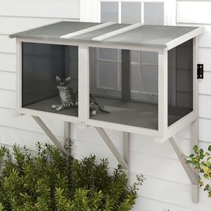 ketive Cat Catio, Expandable Window Box Enclosure for Indoor Cats, Comfortable Wooden Small Pet Perch House Hammock, All-Weather, Keep Bugs Insects Out