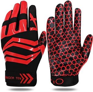 VEASAERS Football Gloves Adult Youth Upgrade Silicone High Non-Slip Grip Flexible Lightweight Receiver Glove Adults Sizes for Men Women Kids Boys(Youth Small, Red)