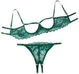 Lilosy Sexy Bow Choker Halter Floral Lace Sheer Lingerie Set for Women See Through Bra and Panty 2 Piece, Army Green, Large