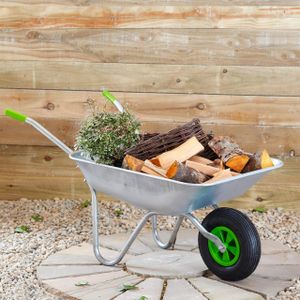 Neo 65L Wheelbarrow – Silver Steel Garden Cart