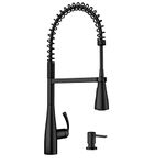 Moen Essie Matte Black One-Handle High Arc Pre-Rinse Spring Pulldown Kitchen Faucet with Power Clean, 87814BL