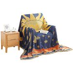 Dulcii Decorative 100% Cotton Woven Throw Blanket Sofa Towel Cotton Warm Slipcover 130 x 180cm (Sun Moon Stars)