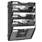 EasyPAG 5 Tier A4 Mesh in Tray Assemble Wall Pocket File Holder Mail Organiser Magazine Storage Rack,Black