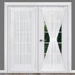 Rose Home Fashion RHF Voile French Door Curtains Set of 2 Panels, Sidelight Curtains for Front Door Sheer Panels, 40W by 72L, White Sheer Glass Door Curtains with Tieback (W40 x L72|2 Panels, White)