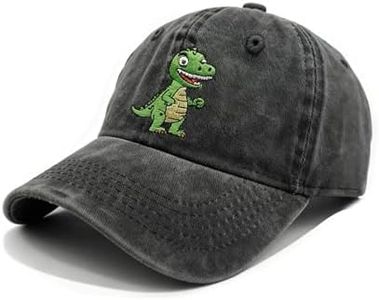 Waldeal Cute Boys' Dinosaur Hat, Adjustable Embroidered Washed Dad Hat Kids Ballcap-Black 1