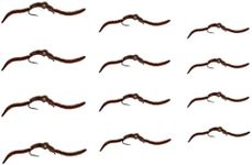 Feeder Creek 12pc Bead Head San Juan Worm Fly Fishing Flies, 3 Size Assortment Flies for Fly Fishing 10,12,14 (4 of Each Size), Fly Fishing Flies for Trout | Bass Flies | Streamer Flies (Brown)