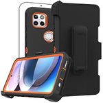Stroson Compatible with Moto One 5G Ace Case with Screen Protector, Full Body Heavy Duty Kickstand Belt Clip Phone Case Shockproof Protective Cover Defender for Motorola Moto One 5G Ace (Black+Orange)