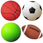 AppleRound Pack of 4 Sports Balls with 1 Pump for Toddlers and Kids: 1 Each of 5-Inch Soccer Ball, 5-Inch Basketball, 5-Inch Playground Ball, and 6.5-Inch Football (4 Balls and 1 Pump)