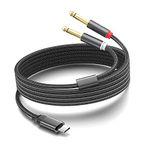 USB C to 1/4" inch Audio Cable, Type C to Dual 6.35mm TRS Stereo Aux Cord Y Splitter for Smartphone, Tablet, Laptop Link Amplifier, Mixing Console Mixer, Speaker, 6.6 Feet