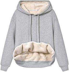 Haellun Womens Casual Winter Warm Fleece Sherpa Lined Pullover Hooded Sweatshirt, Dark Grey, Medium