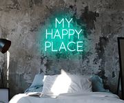 MY HAPPY PLACE Neon Sign Board for Room Decoration ( 18 x 18 Inches) (Purple)