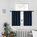 PONY DANCE Short Length Curtains for Kitchen, Solid Half Window Curtain Tiers for Bathroom Energy Saving Privacy Shade for RV Camper, Wide 29 x Long 24 inches per Panel, Navy Blue, Set of 2