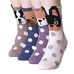 Aeiniwer Womens Girls Best Socks Collection - Novelty Cute Lovely Animal Character Design Patterned, Perfect Secret Santa Present - Good for Gift Under $20 - One Size Fits All (Ear Cuff Puppies)