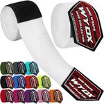 WYOX Boxing Hand Wraps Inner Gloves - Elasticated Thumb Loop Bandages, Mexican Style Under Mitts for Wrist Wrap Protection (Pair of 1, Plain White, 4.5 Meter / 180 inches (Length))