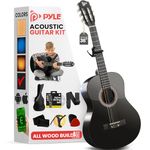 PYLE 36” Classical Acoustic Guitar-3/4 Junior Size 6 Linden Wood Guitar w/Gig Bag, Tuner, Nylon Strings, Picks, Strap, for Beginners, Adults, Right, Midnight Black (PGACLS82BK)