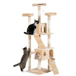 PawHut Cat Tree for Indoor Cats, 170cm Cat Tower Scratching Post Tall Climbing Tower, Activity Centre House - Cream