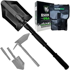 Rhino USA Survival Shovel w/Pick - Heavy Duty Carbon Steel Military Style Entrenching Tool for Off Road, Camping, Gardening, Beach, Digging Dirt, Sand, Mud & Snow. (Recovery Shovel)