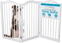 INTERNET'S BEST Arched Top Dog Gate | 3 Panel, 36" H Wooden Pet Barrier for Dogs or Cats | Freestanding Folding Room Divider for Doorways, Hallways, Stairs, and Porch | Portable, Extra Wide | White