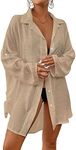 Bsubseach Women Button Down Beach Shirt Cover Up for Swimwear Blouse Tops Apricot