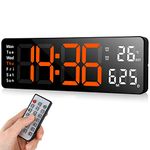 Fuloon Digital Wall Clock, 13 inch Large Display Digital Alarm Clock, Adjustable Brightness LED Digital Clock with Remote Control, Countdown Clock with Date, Week, Temperature(Plug In Electricity)