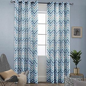 Melodieux Chevron Grommet Top Window Curtains for Living Room, 52 by 84 Inch, Blue (1 Panel)