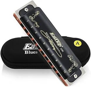 East top Diatonic Harmonica Key of A 10 Holes 20 Tones 008K Blues Harp Mouth Organ Harmonica with Black Cover, Top Grade Harmonica for Adults, Professionals and Students