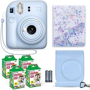 Fujifilm Instax Mini 12 Instant Camera Pastel Blue + Fuji Film Value Pack (40 Sheets) + Shutter Accessories Bundle, Incl. Compatible Carrying Case, Quicksand Beads Photo Album 64 Pockets