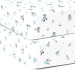 Cotton Baby Crib Fitted Bed Sheets for Cot | Organic Twill Fabric Baby Bedding for New Born, Infants, Toddlers | 55"x28" Pack of 2 | The White Cradle - Blue Bear 1 and 2