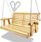 Kybolt Wooden Porch Swing with Hanging Chain,2-Seater Patio Swing Chair with Cup Holders,Outdoor Swing Bench for Porch Courtyard Garden Balcony