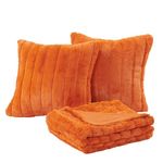 Home Soft Things Boon Rabbit Fur Throw with 2 Pillow Combo Set, 50" x 60", Burnt Orange