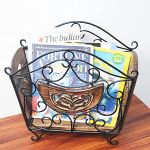 Woodiva Wrought Iron & Wooden Magazine Cum Newspaper Basket - Stylish and Durable Organizer for Home & Office [41x37x20] CM.