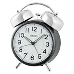 Seiko QHK063K Analog Alarm Clock | Bell Alarm, Snooze, Light, Quiet Sweep Second Hand | White Dial, Metallic Black Plastic Case (Size: 15.2 x 7.6 x 12.2 CM | Weight: 180 gram)