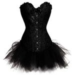 Kelvry Sexy Burlesque Moulin Rouge Bustier Corset Top & Fancy Dress Tutu (UK Size (22-24) 6XL, Black-Black)