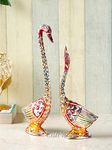 Collectible India Kissing Duck Swan Love Couple Bird Statues Set | White Metal Swan Love Birds Pair (Male - Female) | Romantic Feng Shui Idol Couple Wedding Gift & Home Decor